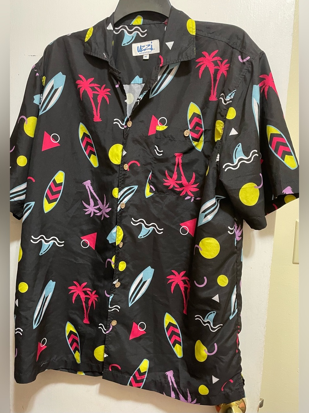 Uzzi Amphibious Gear Tropical Shirt Black Short Sleeve Button Down Men's Sz M